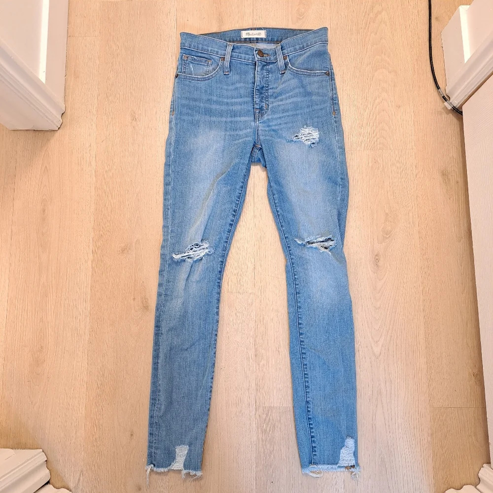 Madewell 9" High-Rise Medium Wash Distressed Hem Stretch Skinny Jeans Size 26 - Picture 2 of 9